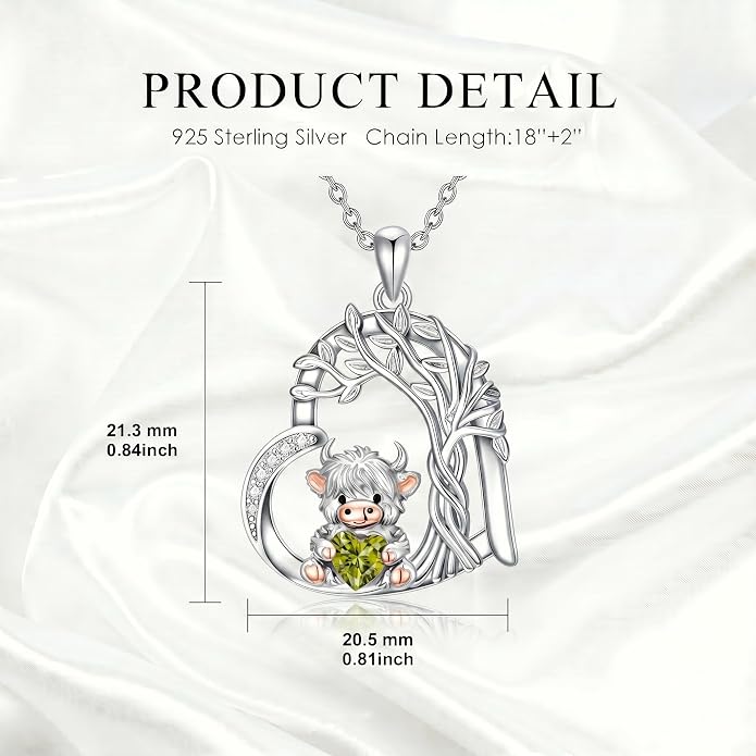 PELOVNY Teddy Bear Necklace for Women 925 Sterling Silver Bear/Highland Cow/Fox/Cat/Axolotl Birthstone Necklace Christmas Birthday Jewelry Gifts for Mom Daughter Wife Sister