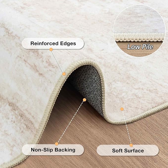 5x7 Area Rugs Living Room Rug Modern Abstract Neutral Washable Rugs Non Slip Soft Carpet Large Area Rug Low Pile Stain Resistant Non Shedding for Bedroom Nursery Dining Room Home Office Beige White