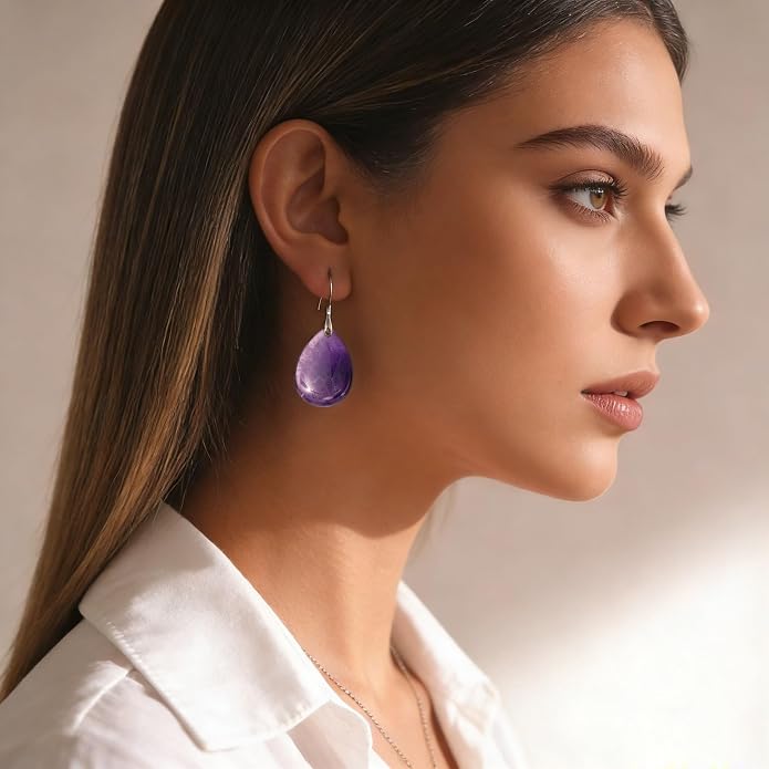 925 Sterling Silver Natural Crystal Agate Dangle Earrings, Waterdrop Teardrop Shape
