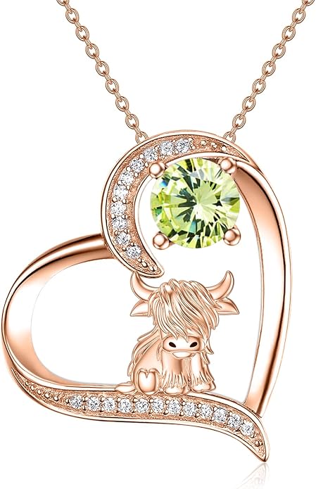 Highland Cow Gifts for Women 925 Sterling Silver Highland Cow Birthstone Necklace Fluffy Cow Jewelry Gifts Birthday Christmas