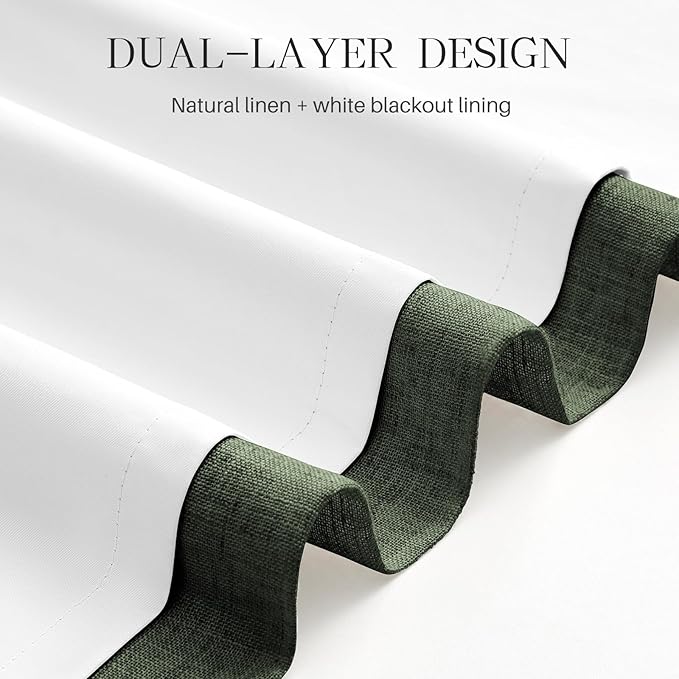 Pinch Pleated Curtains 100% Blackout Linen Curtains 102 Inches Long for Bedroom Living Room, Olive Green Memory Trained Thermal Insulated Room Darkening Window Drapes with Hooks 2 Panels 40"Wx102"L