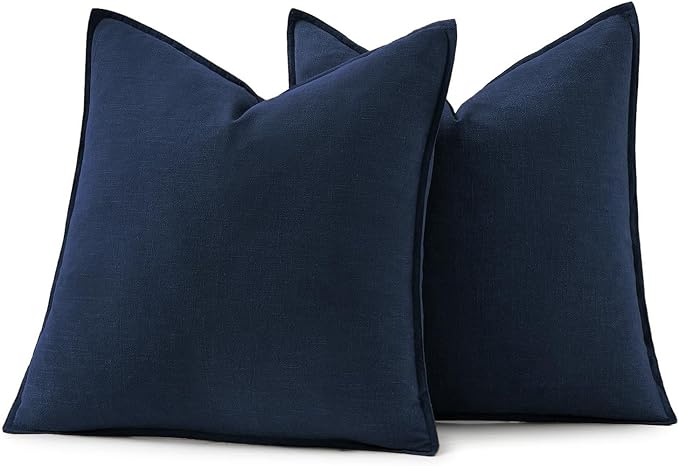 MIULEE Decorative Linen Pillow Covers 22x22 Inch Navy Blue | Boho Farmhouse Neutral Couch Throw Pillows for Bed, Pack of 2 Accent Coastal Modern Pillowcases, Sofa Livingroom Home Decor