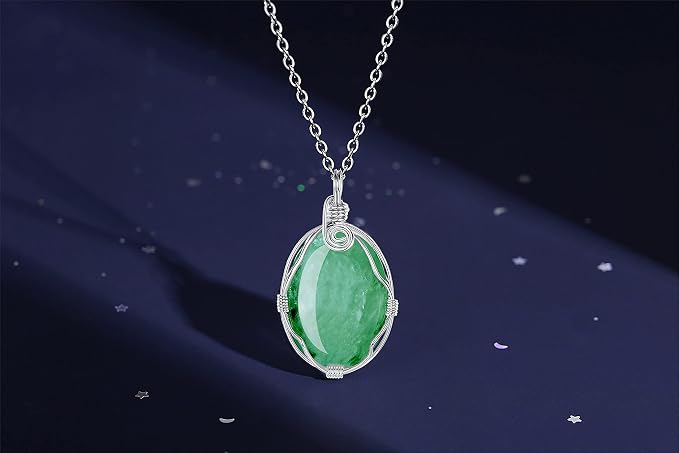 XIANNVXI Healing Crystal Necklace Wire Wrapped Oval Stone Gemstone Pendant Necklaces Natural Spiritual Reiki Witchcraft Quartz Jewelry for Women