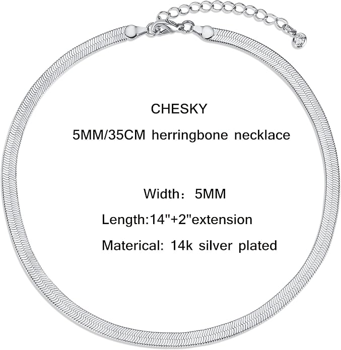 CHESKY Gold Necklace for Women-14K Plated/S925 sterling silver Snake Chain Necklace Dainty Simple Chunky Herringbone Necklace Gold Choker Necklaces Jewelry for Women Mothers Day Gifts for Mom