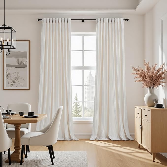 100% Blackout Ivory Off White Velvet Curtains 120 inch Long for Living Room,Set of 2 Panels Liner Rod Pocket Back Tab Thermal Window Drapes Room Darkening Heavy Decorative Curtains for Bedroom