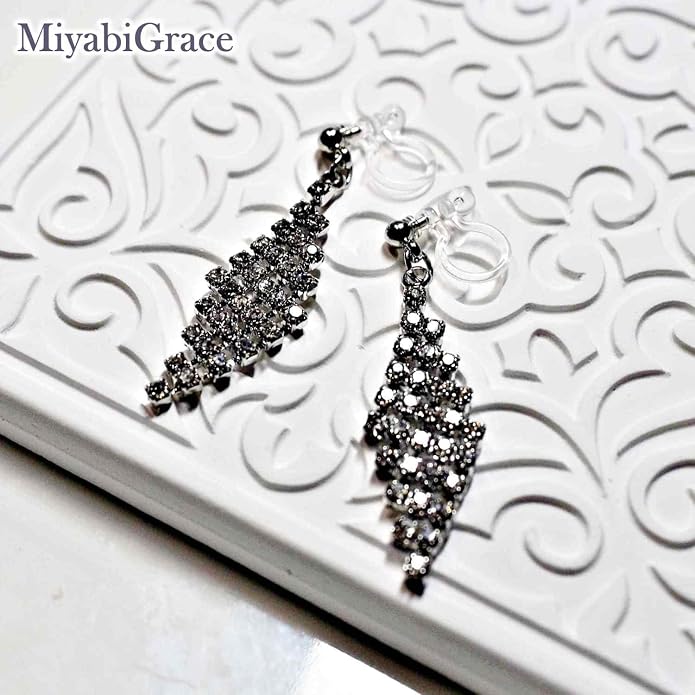 Dangle Silver Invisible Clip On Earrings for Women Not Pierced Gold Crystal Rhinestone Comfortable Hoop Fringe Long Chain Clip On Earrings