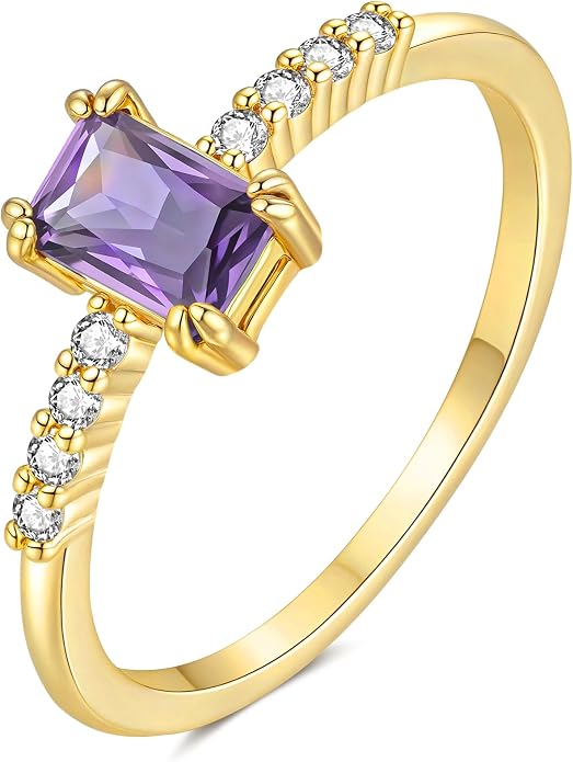YeGieonr Birthstone Stackable Rings for Women Dainty Gold Rings with Baguette Cubic Zirconia, Non Tarnish Thin Band Ring, 14k Gold Plated Pinky Rings Jewelry Gift