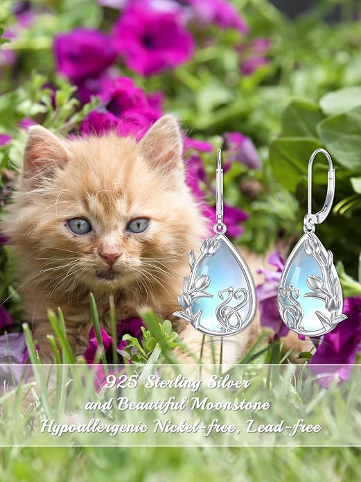 Dorunmo Moonstone Dangle Drop Earrings s925 Sterling Silver Leverback Earrings Filigree Moonstone Jewelry Birthday Gifts for Women