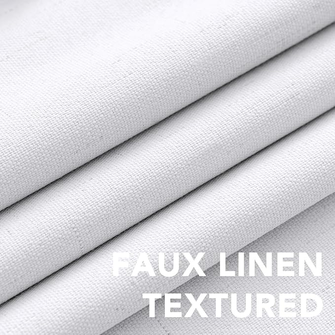 H.VERSAILTEX Linen Curtains 100% Blackout Curtains for Bedroom 102 inch Long Full Light Blocking Nature Linen Blended Window Curtains for Living Room Nickel Grommet (2 Panels, Bright White)