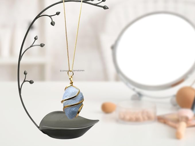 Amazing Gemstone Blue Calcite Crystal Necklace for Women - Premium Raw Healing Crystals for Gifts for Mom, Mothers, Teen Girls and Girlfriend