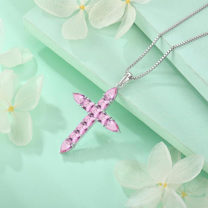 STARCHENIE 925 Sterling Silver Cross Necklace for Women Birthstone Jewelry | 925 Sterling Silver Crucifix Pendant, Birthstone Jewelry, Christian Religious Gift for Her