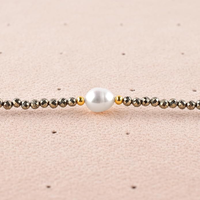 InfinityGemsArt Gemstone Gold Necklace For Women, Birthstone Natural Crystal Stone With Freshwater Pearl Beaded Jewelry, Gold Plated 18 Inch Chain