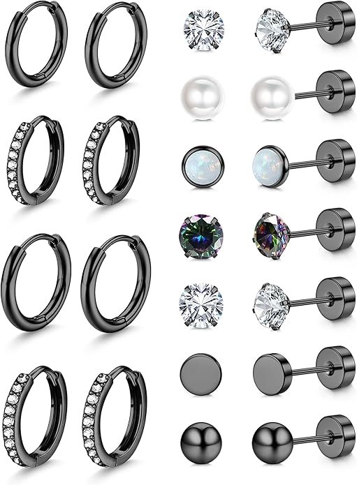 Jstyle Hypoallergenic Stud Hoop Earrings for Women Small Flat Back Surgical Stainless Steel Earrings for Sensitive Ears Trendy Silver Hoops Cartilage Earring Stacks Set Multiple Piercing Jewelry Gifts