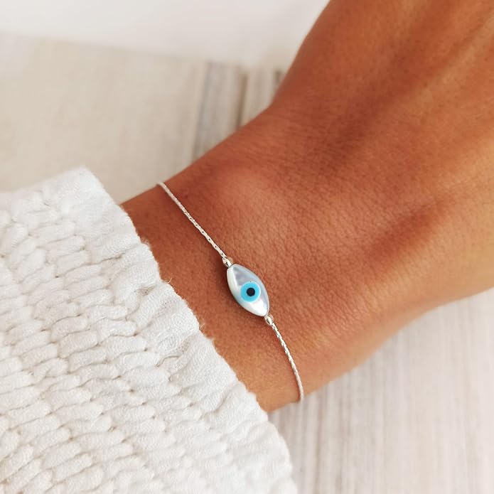 Minimalist Evil Eye Charm Bracelet – Handmade Delicate Good Luck Jewelry for Women – Adjustable 6.5” + 1” Extender