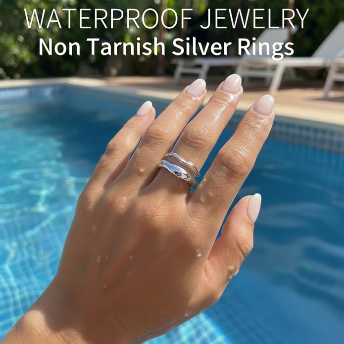 Gold Rings for Women Men Non Tarnish, Waterproof Chunky 14K Gold Plated Dainty Stackable Rings Trendy Statement Pinky Thumb Rings Engagement Eternity Wedding Band Ring Stacking Gold Jewelry Size 3 4 5 6 7 8 9 10 11