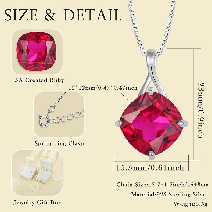 Square Cut Birthstone Necklace for Women Hypoallerg 925 Sterling Silver Cubic Zirconia Necklace Simple Jewelry for Her