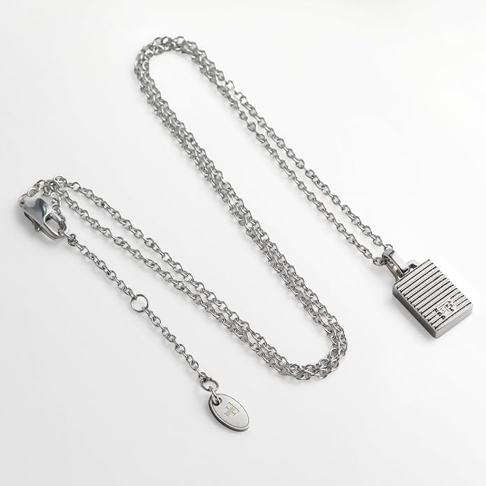 Forge & Foundry Men's Minimalist Stainless Steel and Solid Onyx Inlay Pendant | 21 Inch Rolo Chain | Design-Led Artisan Jewelry, from London
