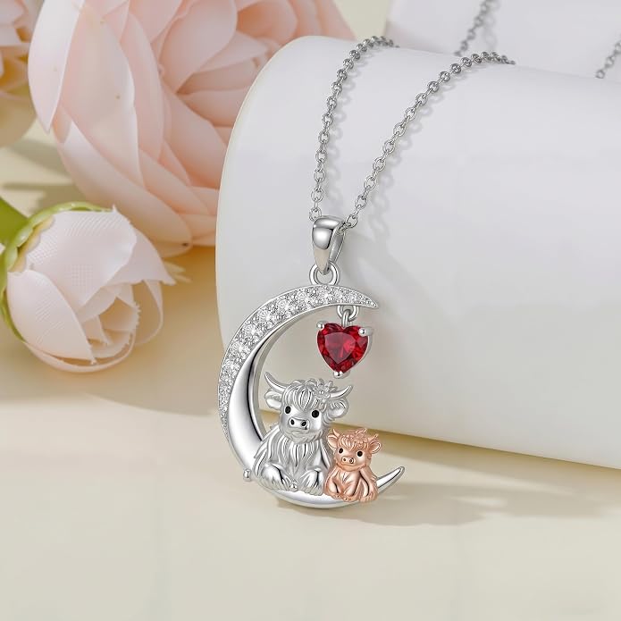 PELOVNY Teddy Bear Necklace for Women 925 Sterling Silver Bear/Highland Cow/Fox/Cat/Axolotl Birthstone Necklace Christmas Birthday Jewelry Gifts for Mom Daughter Wife Sister