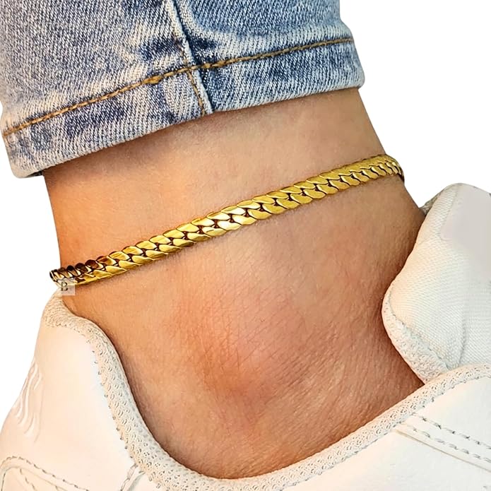 18K Gold Electroplated Cuban Chain Anklet – 5.5mm Concave, 5mm Miami Cuban Link – Made in Korea, 9-12 Inches