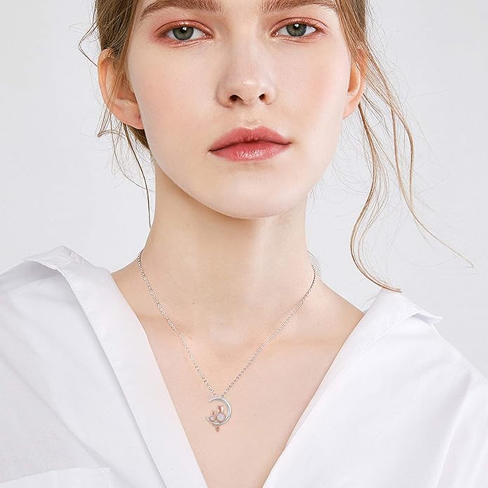 TRISHULA Crescent Moon Necklace 925 Sterling Silver Eye of Horus Animal Moon Pendant with Heart Crystal Birthday Jewelry Gift for Women Christmas Gifts for Her