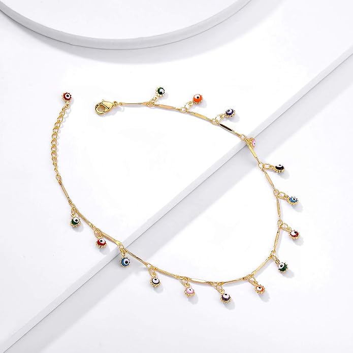 Gold Ankle Bracelets for Women, 14K Gold Plated Anklets Adjustable Cuban Link Anklets Set Tiny Cute Summer Barefoot Jewelry Gift.