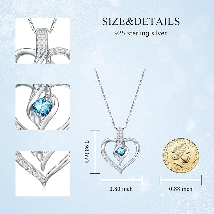 Birthstone Necklace Gifts for Women, 18K Gold-plated Sterling Silver Love Heart Necklace Durable Box Chain Women Jewelry Gifts for Her 20"