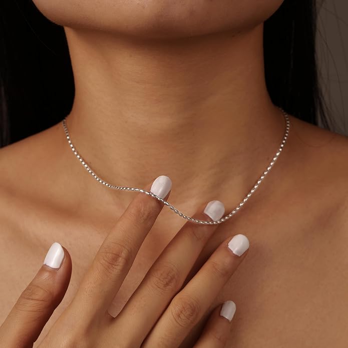 Beaded Necklaces for Women S925 Sterling Silver Colorful Bead Necklace Rainbow Simple Chain Choker Hypoallergenic Necklace Bohemian Beaded Necklaces Unique Birthday Wedding Graduation Jewelry Gifts for Women