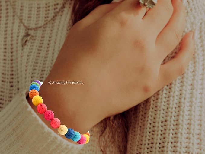 Amazing Gemstone Multi Lava Bracelet for Women Men's Gifts - Protection Healing Crystal Bracelet - 8mm Gemstones Beaded Adjustable Bracelet Pulseras para Hombres Mujer Stocking Stuffers