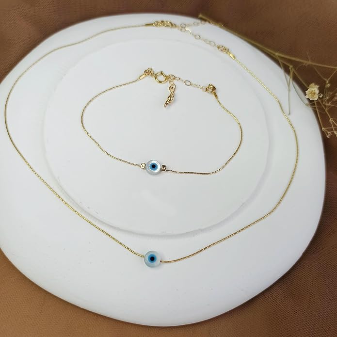 Minimalist Evil Eye Charm Bracelet – Handmade Delicate Good Luck Jewelry for Women – Adjustable 6.5” + 1” Extender