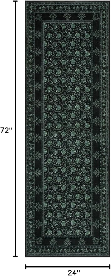 Lahome Black Kitchen Runner Rug 2x6, Low Plie Rug Runners for Hallways Non Slip, Vintage Floral Washable Runner for Entryway Laundry Room Bathroom (2'x6', Black/Green)