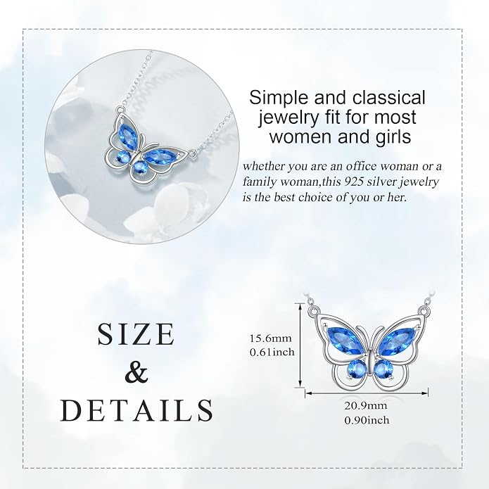 Butterfly Necklace for Women 925 Sterling Silver Crystal Butterfly Pendant Birthstone Amethyst Jewelry Gift