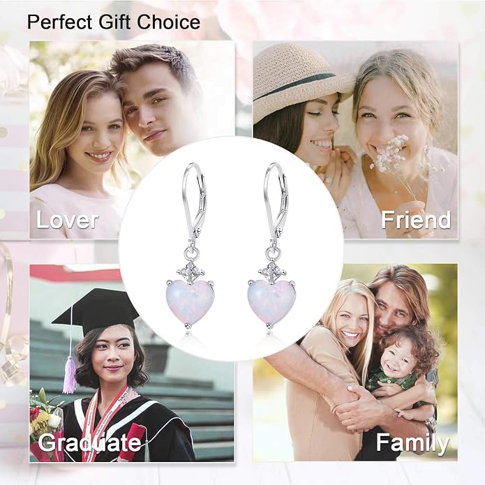 Teardrop Leverback Drop Dangly Earrings, 925 Sterling Silver with Opal/Moonstone Hypoallegenic for Sensitive Ears Jewelry Gift for Women Girlfriend with Gift Box