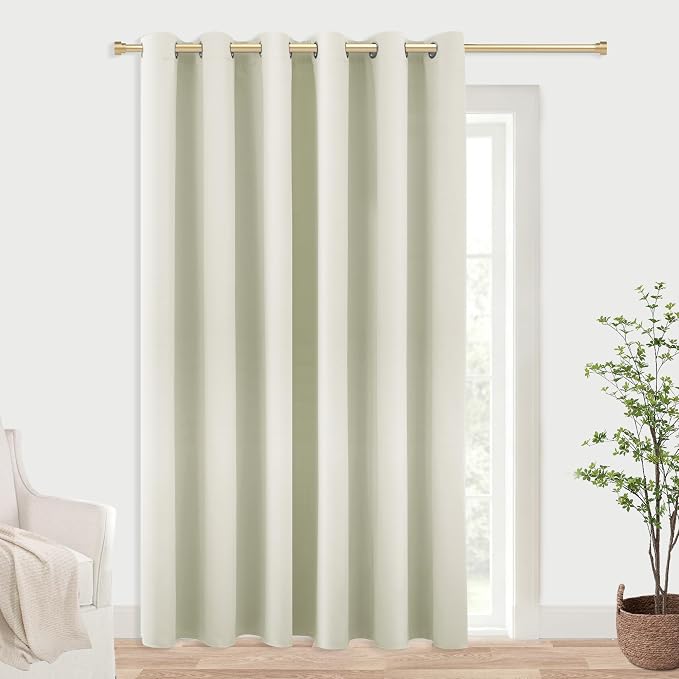 84 Inch Extra Wide Blackout Curtains 84 Inches Long, Heat Blocking Thermal Insulated Black Out Patio Door Curtains for Sliding Glass Doors Bedroom Living Room, Cortinas para Patio, Cream Beige