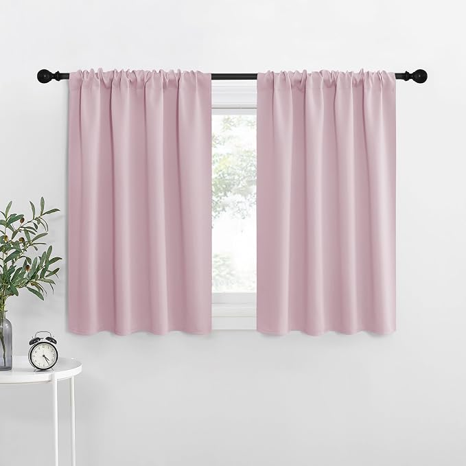 NICETOWN Blackout Curtains for Living Curtains, Baby Pink, 2 Panels, 29 by 30, Room Darkening Window Curtain Panels, Easy-Care Solid Thermal Insulated Draperies/Drapes for Daughter Room