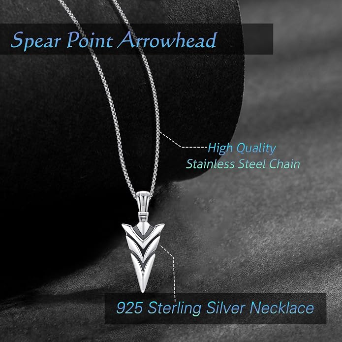 Viking Necklace for Men 925 Sterling Silver Raven Skull/Wolf/Spear Point Arrowhead/Africa Map Necklace Bird Norse Animal Ancient Protection Amulet Talisman Goth Jewelry for Men Women