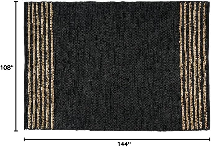 GRUHUM Black Jute Area Rug 9x12 ft - Natural Fiber Black Leather Rectangular Handwoven Boho Farmhouse Soft Braided Eco Friendly Vintage Rugs Indoor Living Room Bedroom Kitchen Hallways 9'x12' Large