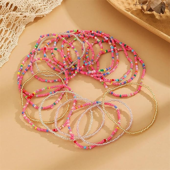 Fuqimanman2020 18Pcs Boho Stackable Beaded Bracelets for Women Colorful Handmade Multilayered Rice Beads Anklets Set Summer Beach Bohemian Jewelry Gift