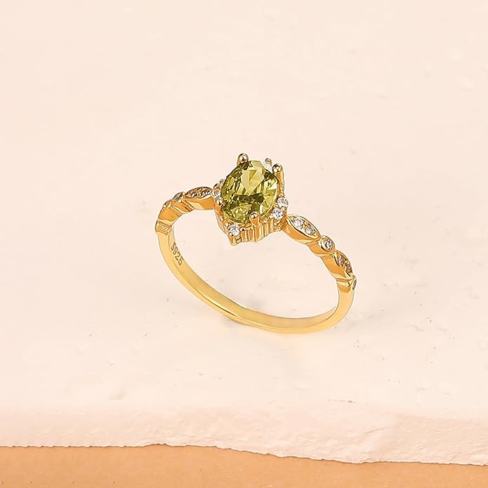 Halo Eternity Band Ring for Women 925 Sterling Silver Peridot Crystal Birthstone Stackable Rings 14k Plated Olivine Green Cubic Zirconia Engagement Ring to Daughter Mother Wedding Graduation Jewelry Gift