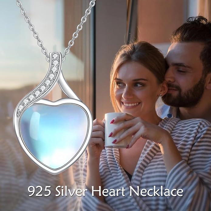 YAFEINI 925 Sterling Silver Moonstone Necklace Filigree Teardrop Pendant Necklace Jewelry for Women Girls