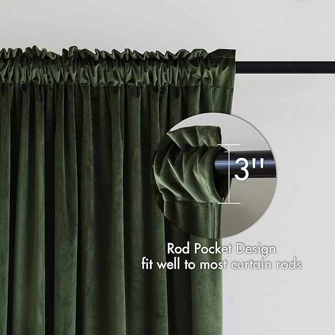 MIULEE Olive Green Blackout Velvet Curtains Drapes 84 Inch Long 52"x84" | Luxurious Bedroom Living Room Decor, Room Darkening, Thermal Insulated, Rod Pocket Design, Super Soft Fabric