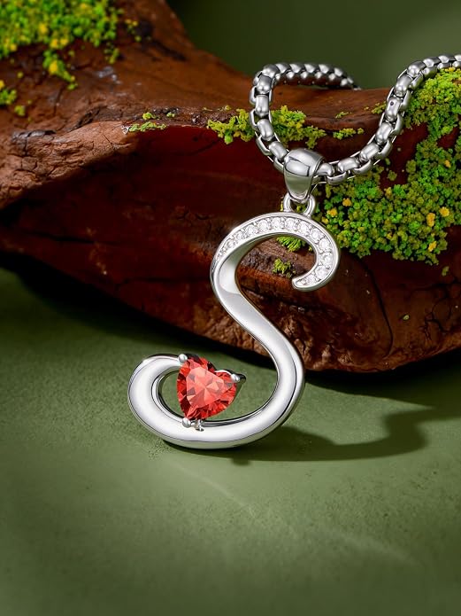 Birthday Gifts for Women Alphabet A to Z Initial Birthstone Pendant Necklaces for Women - 18k White Gold Plated Personalized Name Jewelry Anniversary Graduation Gifts for Wife Her Daughter Girlfriend(with Gift Box)