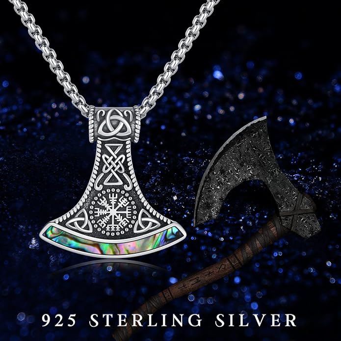 Viking Necklace for Men 925 Sterling Silver Rune Amulet Pendant Nordic Necklace Viking Jewelry Gift for Father Husband Son