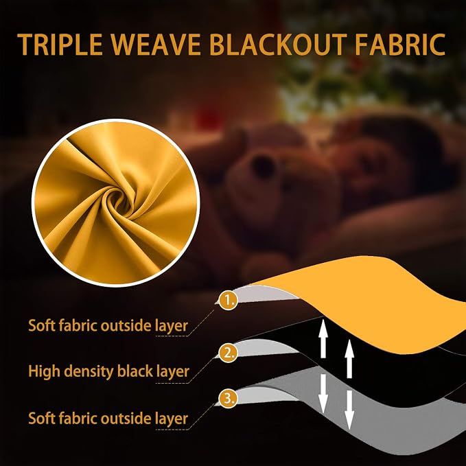 KOUFALL Fun Blackout Curtains for Kids Bedroom, Short Black Out Playroom Curtains for Toddler Boy Room, 42 x 54 Inch Long, Bright Yellow