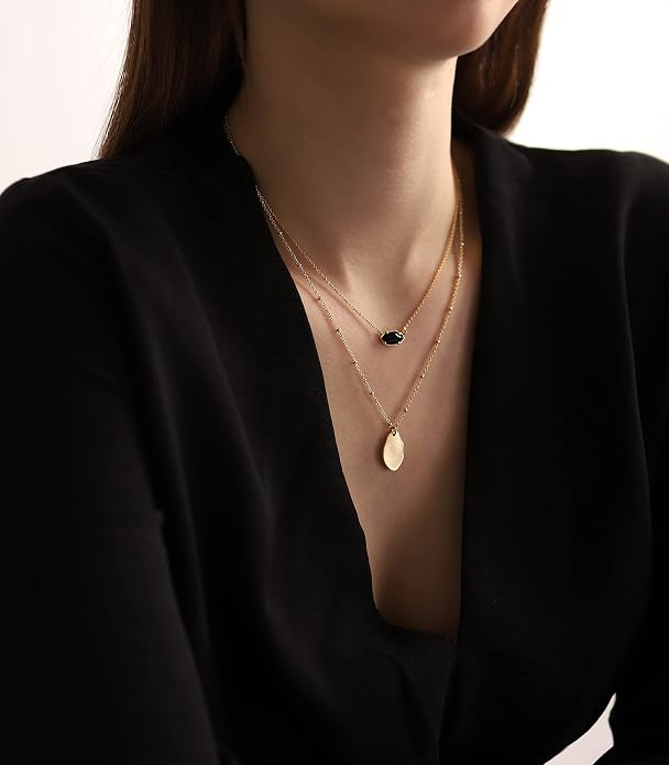 OZEL JEWELRY & GIFT Layered Gold Necklaces for Women - Crystal Colorful Delicate Cutting Pendant Necklace - 18K Gold Plated - Birthday Gifts (Made in Korea)