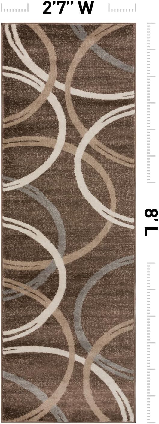 Rugshop Wavy Circles Modern Jute Backing Runner Rug Brown 2'7" x 8'