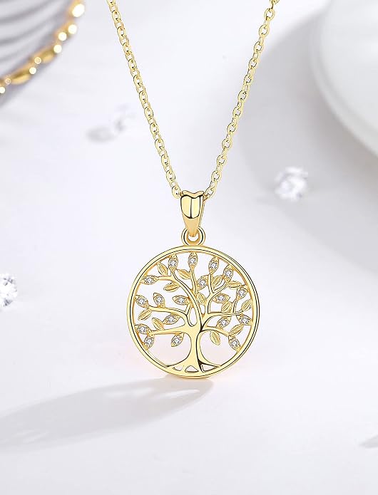 AEONSLOVE Tree of Life Necklace 925 Sterling Silver, Family Tree of Life Pendants Jewelry Gifts for Women Wife Mother, 18 Inch Chain