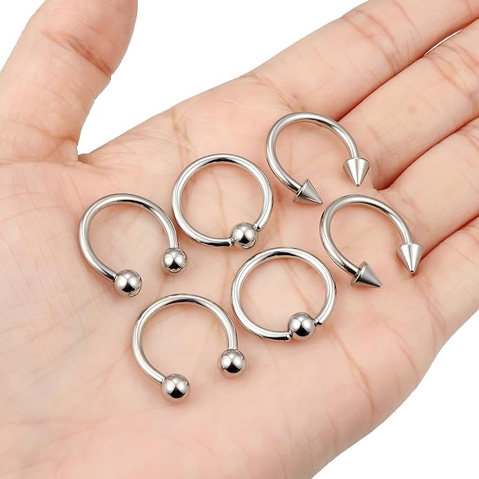 00G 0G 2G 4G 6G 8G 10G 12G 14G 16G Septum Rings Silver Black Surgical Steel Heavy Gauges Earrings Stretching kit Eyebrow Lip Septm Nose Rings Helix Tragus Daith Rook Earrings Hoops 10mm-19mm