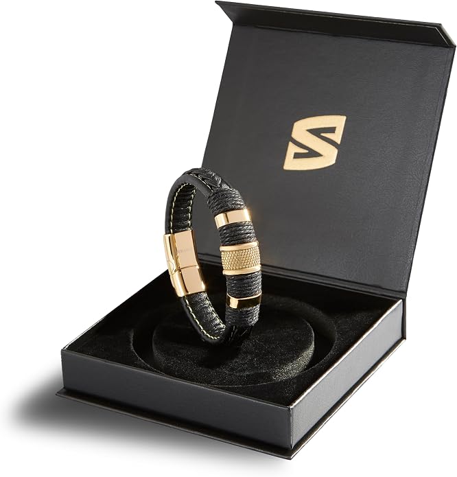 SERASAR Premium Leather Bracelet Men | Stainless Steel Magnetic Clasp | Three Colors | Jewelry Box Included