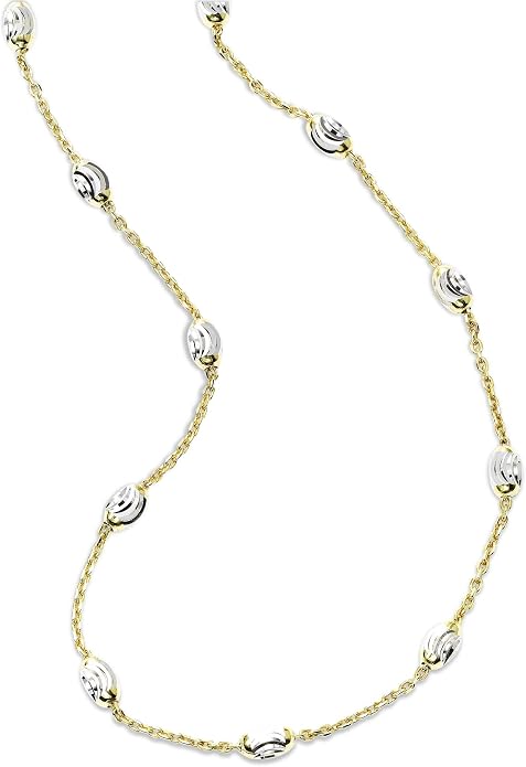 Verona Jewelers Sterling Silver Station Oval Bead Necklace for Women Teen Girls- 925 Station Necklace, 925 Silver Jewelry, Sterling Silver Necklace 10-36 Inch, Silver, Gold, Rose Gold