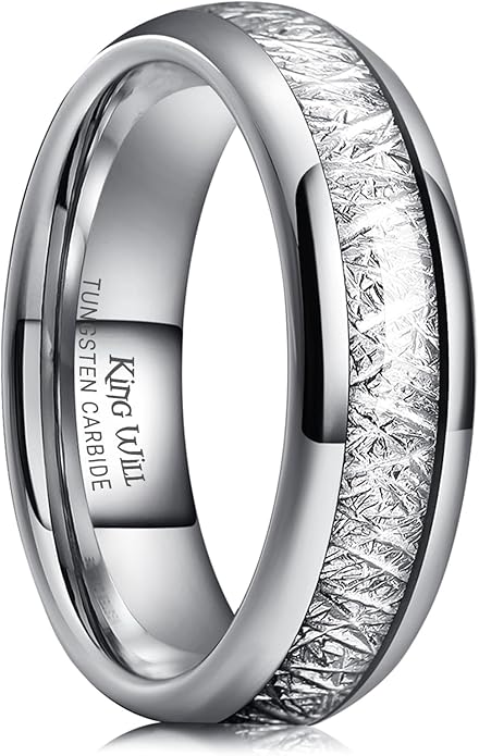 King Will Tungsten Rings for Men Meteorite Carbon Fiber Wood Inlay Mens Wedding Engagement Band Domed Polished
